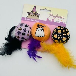 Pusheen Crinkle Feathered Cat Toy Set Halloween NEW Purple Orange Black